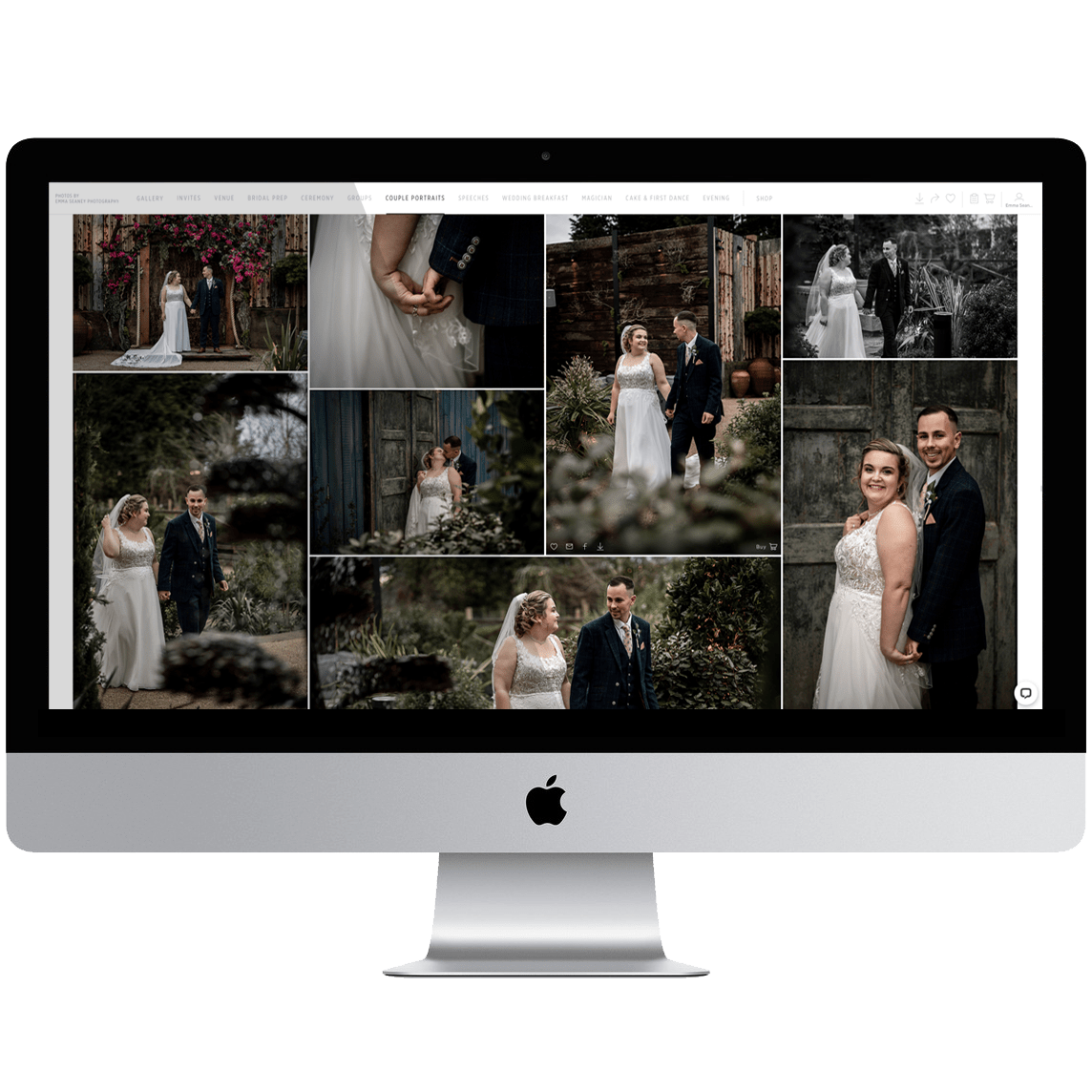 iMac Screen Displaying Online Wedding Photo Gallery by Local Wedding Photographer Emma Seaney